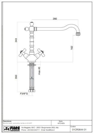 Fiore Margot Sky, двухвентильный смеситель для кухни, цвет золото - Swarovski
