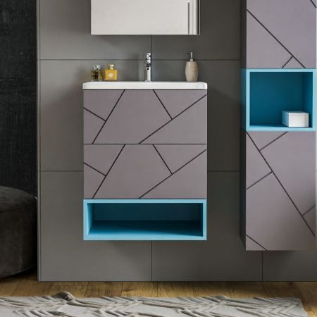 Тумба с раковиной и нишей Бриклаер КРИСТАЛЛ 60, графит/муссон, артикул КРИСТАЛЛ 60