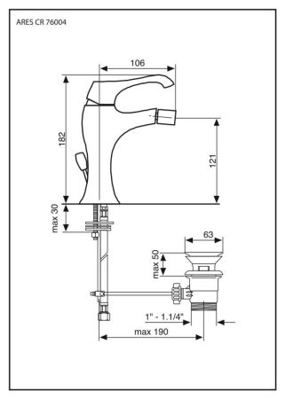 Emmevi Ares, однорычажный смеситель для биде с донным клапаном, цвет брашированный никель