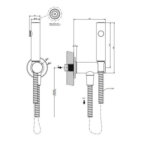 GESSI INCISO Гигиенический душ на 1/2", цвет: золото, артикул 58153#246
