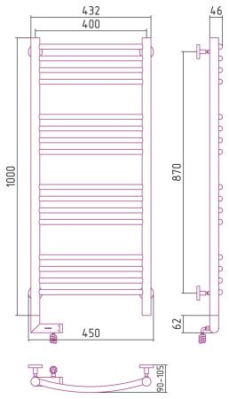 Полотенцесушитель электрический "БОГЕМА 2.0" 1000х400 / МЭМ левый (Без покрытия)