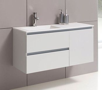 IBX Yasmin 120 см левый: тумба (3 ящика) и белая керамическая раковина, цвет мебели нило