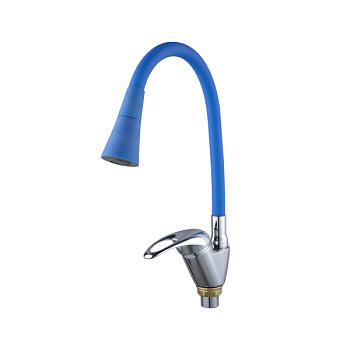 Смеситель для кухни с гибким изливом FASHUN A4403+A7351, хром/синий