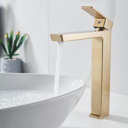 Смеситель для раковины высокий Rose R1811G-1, золотой сатин, артикул R1811G-1