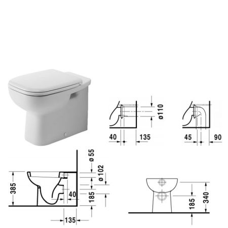 Duravit D-Code Унитаз напольный пристенный вариант, для независимого подключения воды, включая крепление, слив в стену, цвет белый
