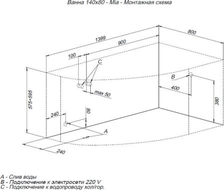Акриловая ванна Aquanet Mia 140x80 R Акриловая ванна Aquanet Mia 140x80 R