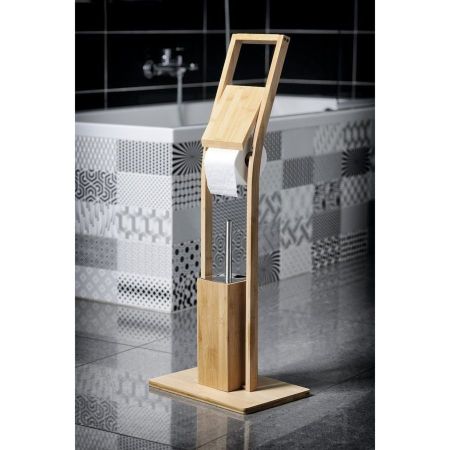 Eршик BAMBUS для унитаза, с подставкой/держателем для туалетной бумаги, квадратная, бамбук, Sapho, артикул BI026