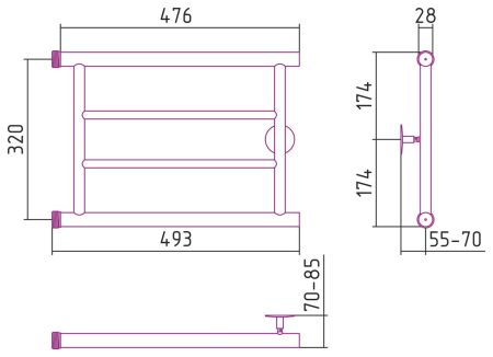 Полотенцесушитель СТИЛЬЕ "Минор 0600" 320х500 (2) П (Без покрытия), артикул 00600-3250