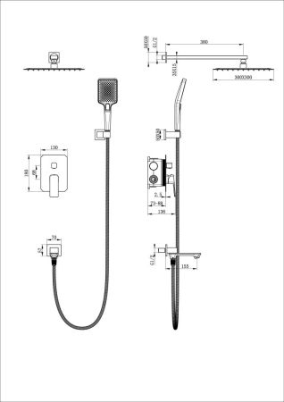 Душевая система встраиваемая WONZON & WOGHAND DIAMOND, Брашированный никель (WW-88939011-BN), артикул WW-88939011-BN