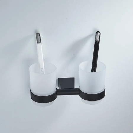 Стакан для ванной комнаты двойной Shevanik SG5722H, черный, артикул SG5722H