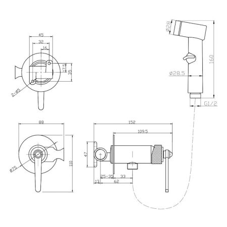 Гигиенический душ со смесителем встраиваемый ESKO BGBSMH, черный