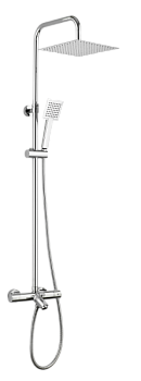 AQG WIND BLU SQ, душевая колонна регул. по высоте 95-150 см: с изливом, термостатом и квадратным верхним душем 25х25 см, цвет хром