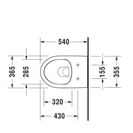 Унитаз, Duravit, Durastyle, без смывного края, с вертикальным смывом, тип установки-подвесной, ширина, мм-365, глубина, мм-540, высота, мм-350, форма чаши-овальная, материал-керамика, сиденье-необходимо заказать, цвет-белый, артикул 2562090000
