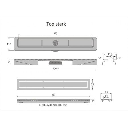 Желоб BERGES водосток TOP Stark 700, матовый хром, S-сифон D50/105 H50 вертикальный