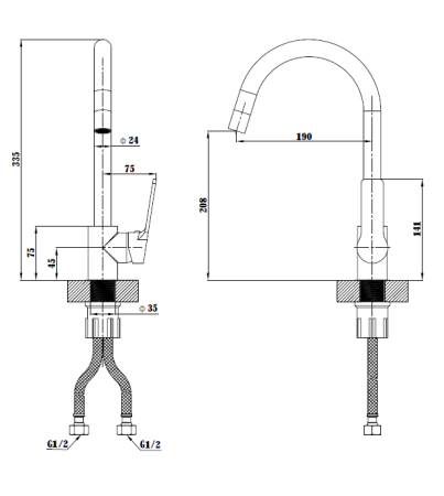 Смеситель Singapore black для кухни, выс., пов., артикул: SB 519