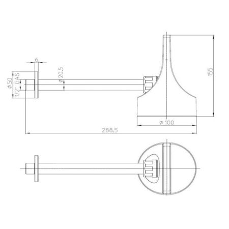 Верхний душ, Bossini, APICE SPOT, тип установки-настенный, размер душевого диска, мм-100*100, поворотный, форма-круглая, материал-ABS пластик, количество режимов-1, тип струи-дождь, держатель-в комплекте, материал держателя-латунь, общая длина,мм-288,5, E, артикул HH1000.030