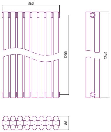 Отопительный радиатор ЭСТЕТ-11 н/ж 1200х360 / 8 сек (Состаренная БРОНЗА), артикул 05-0302-1208