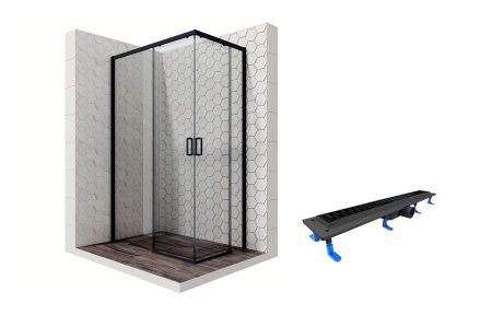 Душевой уголок Ambassador Queen Black 11011205L-ST8, прямоугольный, линейный трап, 120х80