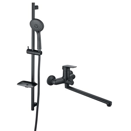 AQ1042MB ВЕГА смеситель для ванны с длинным изливом + AQ2011MB ВЕГА душевой гарнитур 3jet 73см, артикул AQ1033MB