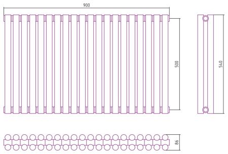 Отопительный радиатор ЭСТЕТ-11 н/ж 500х900 / 20 сек (Матовый ЧЁРНЫЙ), артикул 31-0302-5020