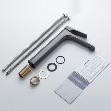 Смеситель для раковины высокий Shevanik S4211T, оружейная сталь, артикул S4211T