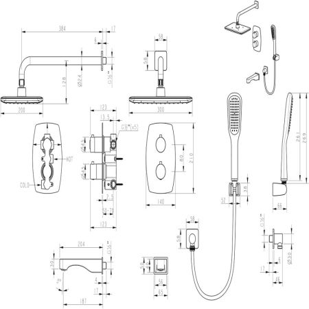 Смеситель Lemark Ursus для ванны и душа термостатический встраиваемый (LM7242BL), артикул LM7242BL