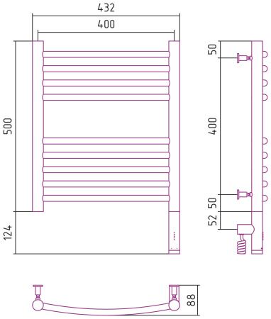 Полотенцесушитель электрический "БОГЕМА 3.0" 500х400 / МЭМ правый (Белый)