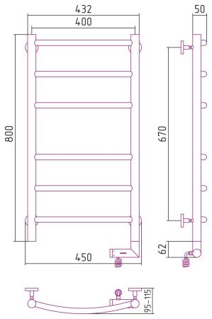 Полотенцесушитель электрический "ГАЛАНТ 2.0" 800х400 / МЭМ правый (Матовый Чёрный)