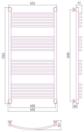 Полотенцесушитель водяной "Богема+" 1200х600 (БЕЛЫЙ), артикул 12-0221-1260