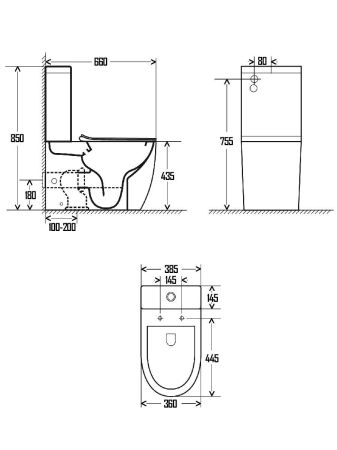 AQM1002 Унитаз напольный Rimless c сиденьем SoftClose,  горизонтальный выпуск. 660x360x435мм, артикул AQM1002
