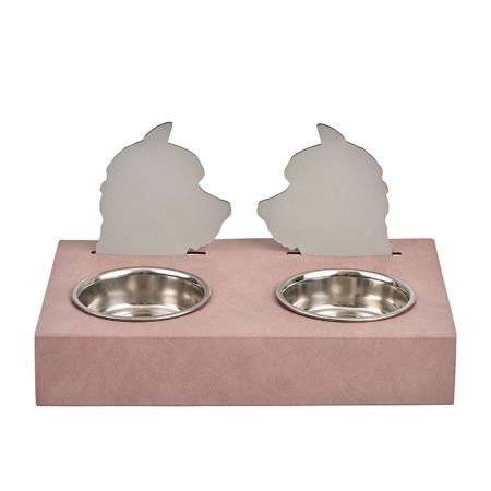 ADJ Подставка с мисками Dog, хром, 40x22xH7.5 см., цвет: пепельная роза/устричный, артикул 1571D.07/02