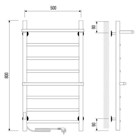 Полотенцесушитель электро "Лавина П9 500*800", левый