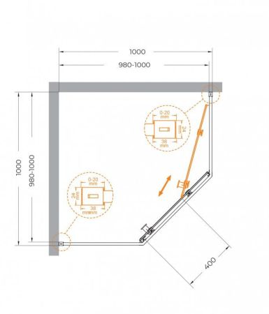 RELAX-304-P-1-100-C-BORO Душевой уголок, отделка Брашированное золото, артикул RELAX-304-P-1-100-C-BORO