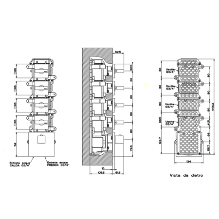 Gessi Rettangolo Встраиваемый термостат, подключение на 3/4”, с 4мя независимыми выходами(внешние части), цвет: хром