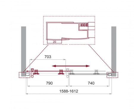 Душевая дверь в нишу BELBAGNO UNO-195-BF-1, артикул UNO-195-BF-1-140-CH-CR