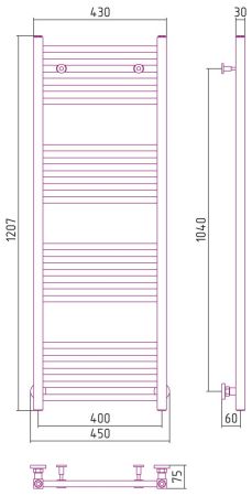 Полотенцесушитель водяной МОДУС 1200х400 (САТИН), артикул 071-0250-1240