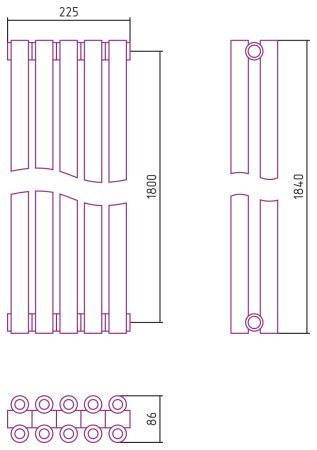 Отопительный радиатор ЭСТЕТ-00 н/ж 1800х225 / 5 сек (Состаренная Латунь), артикул 051-0332-1805