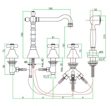 Смеситель на борт ванны Webert Armony AM730402010 Золото, артикул AM730402010