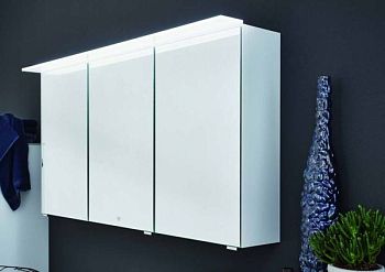 Puris Ice Line, зеркальный шкаф с LED подсветкой 1200 мм, цвет белое матовое стекло