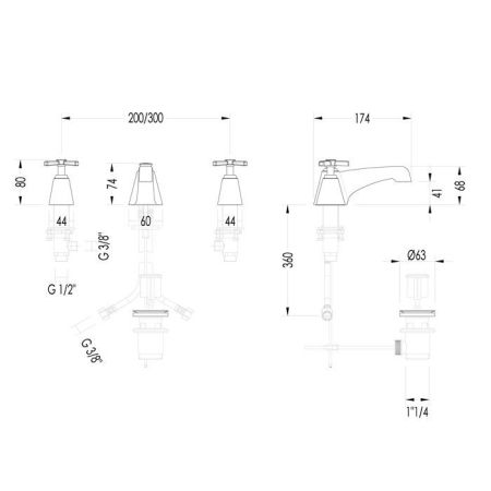 Devon Time Смеситель для раковины на 3 отв. с донным клапаном , цвет светлое золото, артикул 2TIME200OT