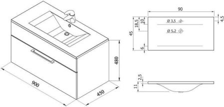 Тумба с раковиной De Aqua Кубика 90 белый, артикул 00212686