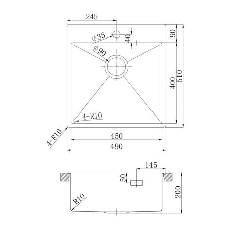Кухонная мойка Lemark JANGA 490 прямоугольная из нержавеющей стали цвет: чёрный матовый (9932108), артикул 9932108