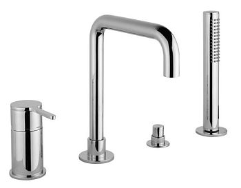 Emmevi Filobrass, комплект однорычажного (со стержнем) смесителя на борт ванны на 4 отверстия с изливом, цвет черный матовый