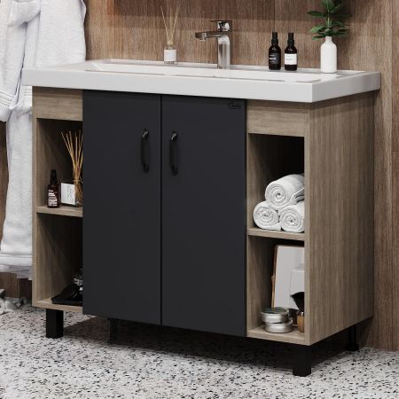 Тумба Onika Тимбер 100 напольная, серая мат./дуб сонома (ум. Фостер 100), артикул 110010