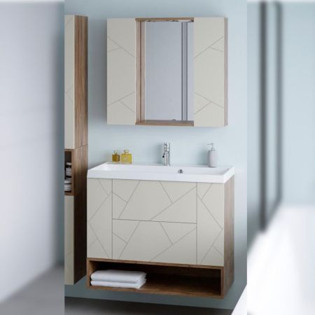 Комплект мебели для ванной Бриклаер КРИСТАЛЛ 90ZL, латте/дуб крафт табачный, артикул КРИСТАЛЛ 90ZL