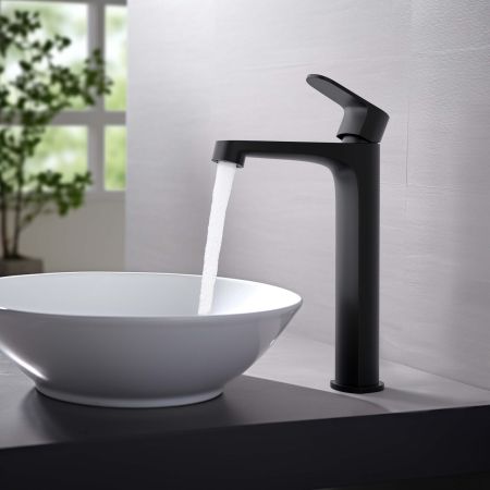 Смеситель для раковины 240, без донного клапана AQUATEK, матовый черный AQ1204MB ОБЕРОН, артикул AQ1204MB