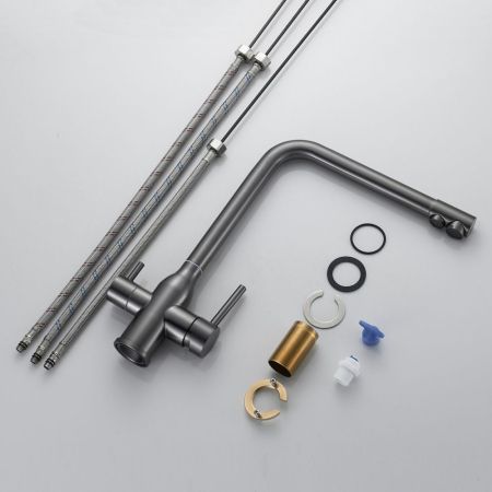 Смеситель для кухни с подключением фильтра Shevanik S248T, оружейная сталь