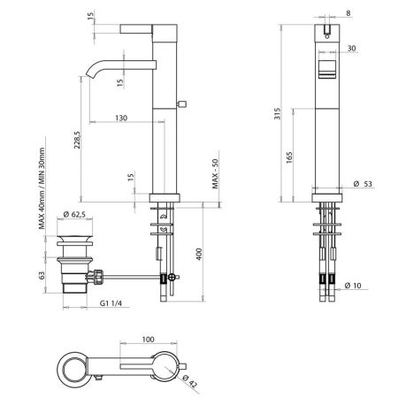 Bongio Tmix15 Смеситель для раковины с высоким изливом, цвет хром, артикул 08532CRPR