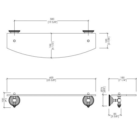 Devon Black Diamond Полочка стеклянная 60 см (стекло прозрачное), цвет: светлое золото, артикул BLKD510OT