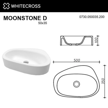 Умывальник WHITECROSS Moonstone D 50x35 (белый мат) иск. камень, артикул 0730.050035.200